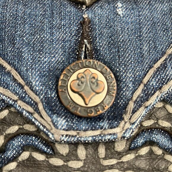 Affliction Cooper Relaxed Boot Jeans Sz 40 Blue Flap Pockets Contrast Stitch Y2K - Picture 6 of 11